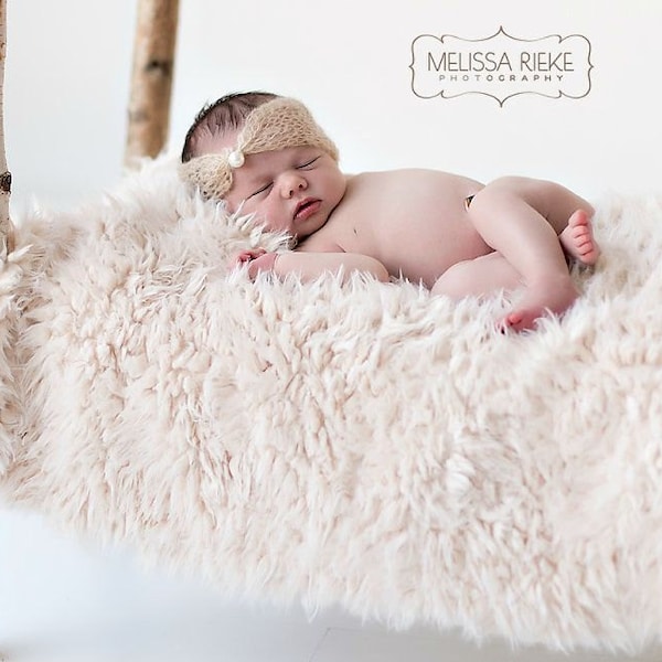 Cream Minkyak Faux Fur Photography Prop Rug Newborn Baby Toddler 27x30