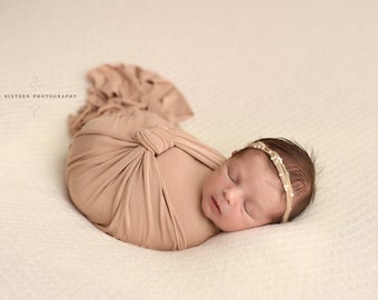 Beige Pearls Mohair Halo Tieback Headband Newborn Photography