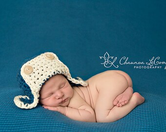 Blue Cream AVIATOR Bomber Hat Newborn Photography