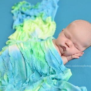Blau Grün Gestreift Rüschen Stretch Wrap, Neugeborenen Foto Prop, Rüschen Stoff, Newborn Posing Stoff, Baby Stretch Wrap, Neugeborenen Swaddle Decke
