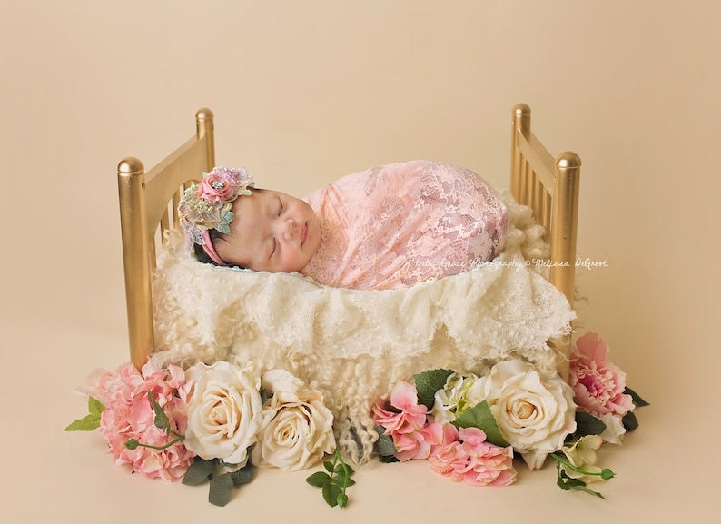 Stretch Lace Wrap Light Peach Newborn Photography Prop Baby Swaddle image 3