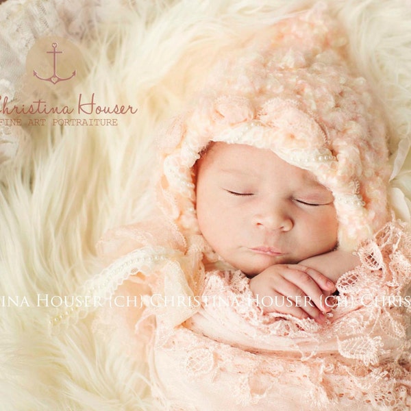 Cream Mongolian Faux Fur Nest Photography Prop Rug Newborn Baby Toddler 27x20