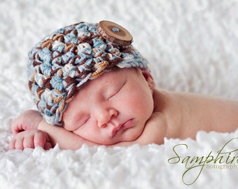 Little Man Newborn Beanie Hat Blue Brown