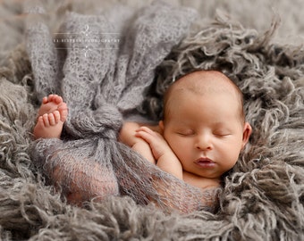 Light Gray Sunflower Mohair Knit Baby Wrap Newborn Photography