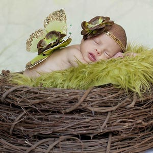 Olive Green Mongolian Faux Fur Rug Nest Photography Photo Prop 30x35 Newborn Baby Toddler image 5