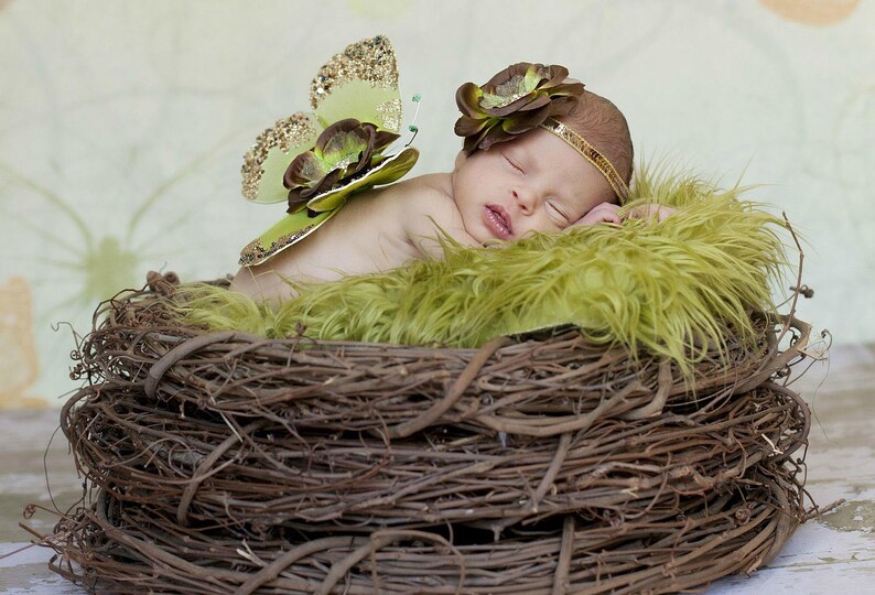 Olive Green Mongolian Faux Fur Rug Nest Photography Photo Prop 30x35 Newborn Baby Toddler image 5