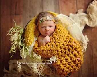 Chunky Newborn Cocoon in Mustard Yellow Photography Prop Swaddle