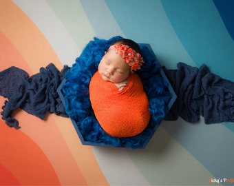 Royal Blue Basket Filler + Stretch Knit Baby Wrap: Newborn Photo Prop Set