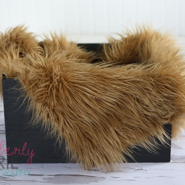 Caramel Brown Mongolian Faux Fur Nest Photography Prop Rug Newborn Baby Toddler 27x30