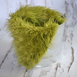 Olive Green Mongolian Faux Fur Rug Nest Photography Photo Prop 30x35 Newborn Baby Toddler image 3