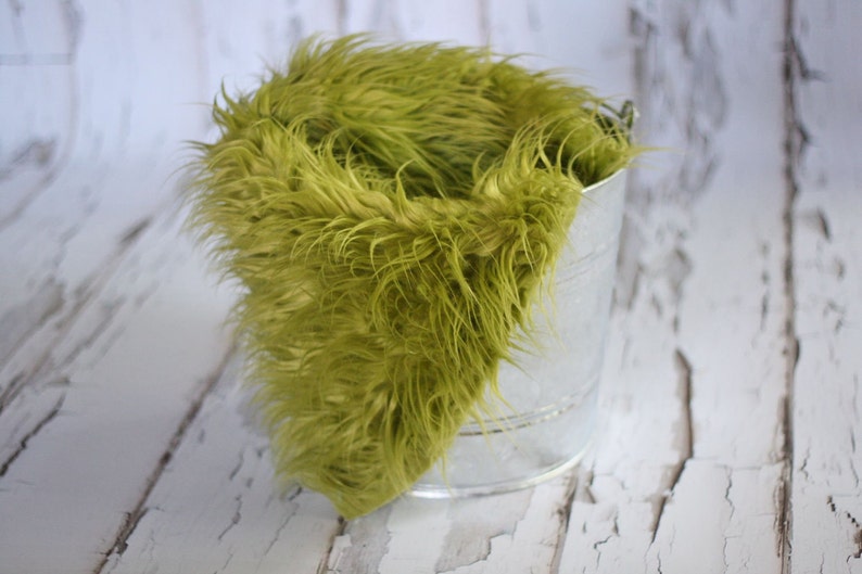 Olive Green Mongolian Faux Fur Rug Nest Photography Photo Prop 30x35 Newborn Baby Toddler image 3