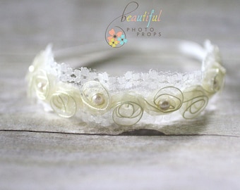 Pearl Fairy Halo Flower Headband in Cream