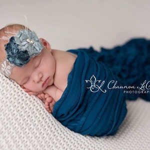 Sapphire Blau Rüschen Stretch Stoff Wrap Teal Blau Neugeborenen Fotografie Requisite Posing Swaddle