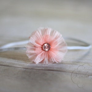 Pink Gauze Button Flower Headband