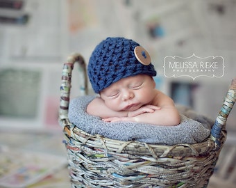 Denim Blue Newborn Button Beanie Hat
