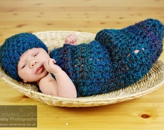 Dark Teal Newborn Cocoon and Beanie Hat Set