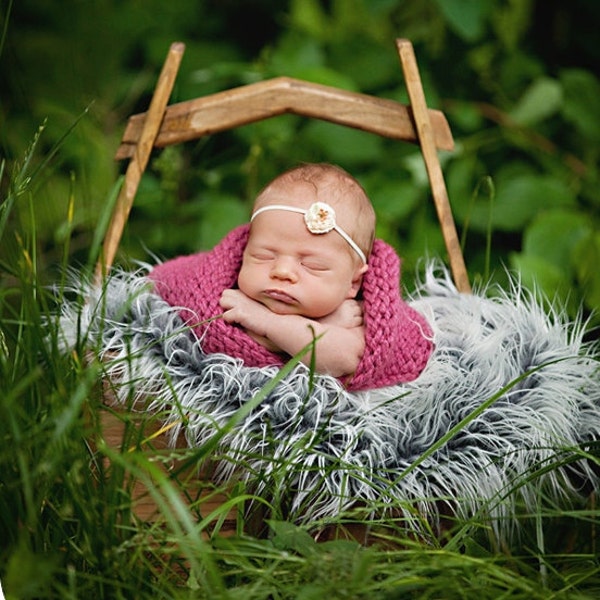 Gray Frosted Mongolian Faux Fur Rug Photography Photo Prop 27x20 Newborn Baby