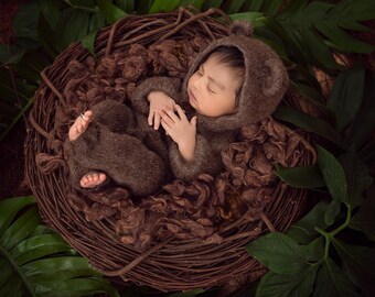 NEWBORN STUDIO SET including Wood Branch Nest and Brown Fluff Basket Filler | Newborn Photography Props, Owl Nest, Bird Nest, Woodland