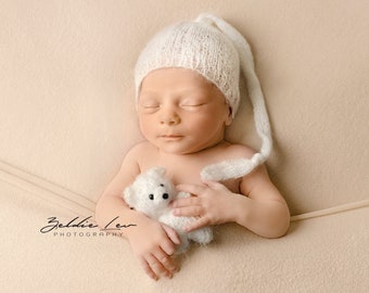 Cream Newborn Mohair Pixie Baby Knot Hat Photography Prop