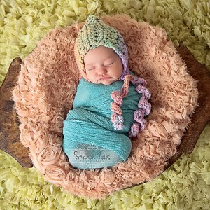 Newborn Curly Bonnet Hat Photo Prop Pink Blue Purple Green image 2