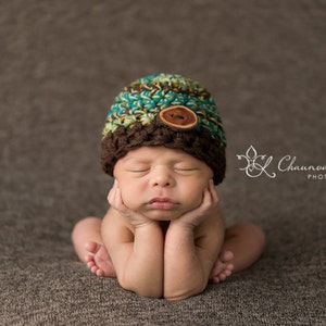 Newborn Baby Beanie Hat Brown Green Blue image 3