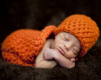 Chunky newborn set van cocoon en muts in pompoenoranje
