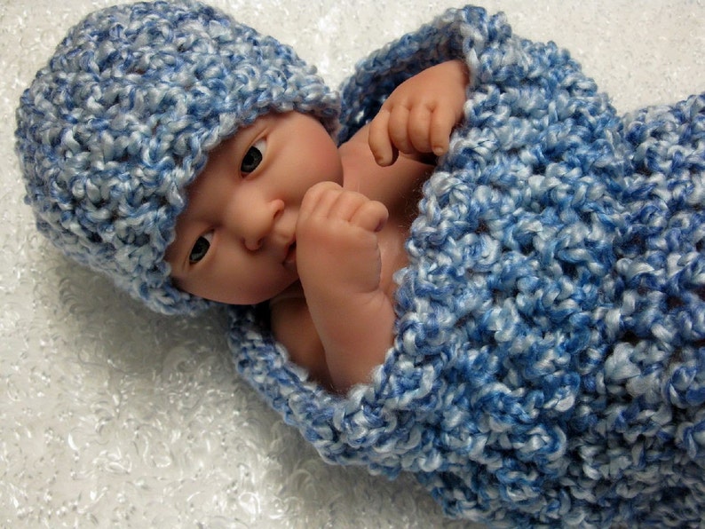 Newborn Cocoon Beanie Hat Set Blue Skies image 3