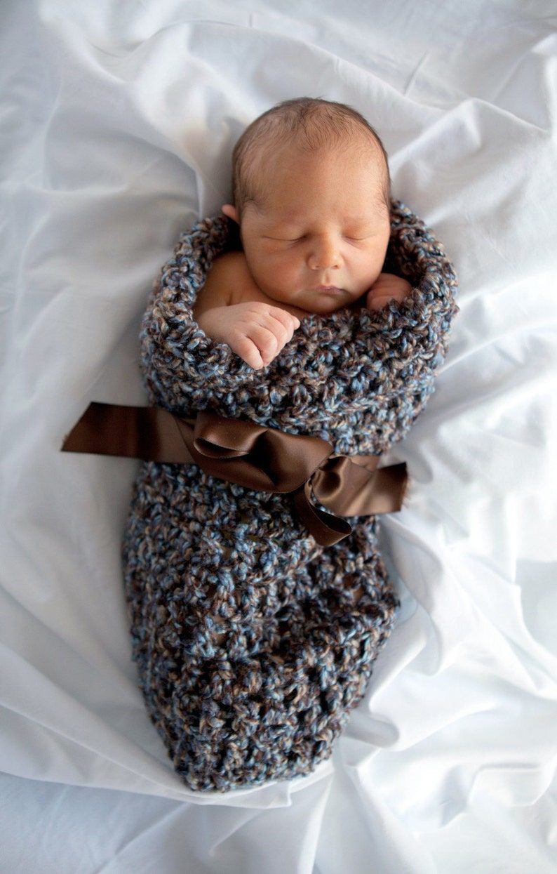 Chunky Newborn Cocoon Browns Blues image 1