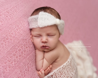 Cream Wide Bow Mohair Headband Newborn Photography