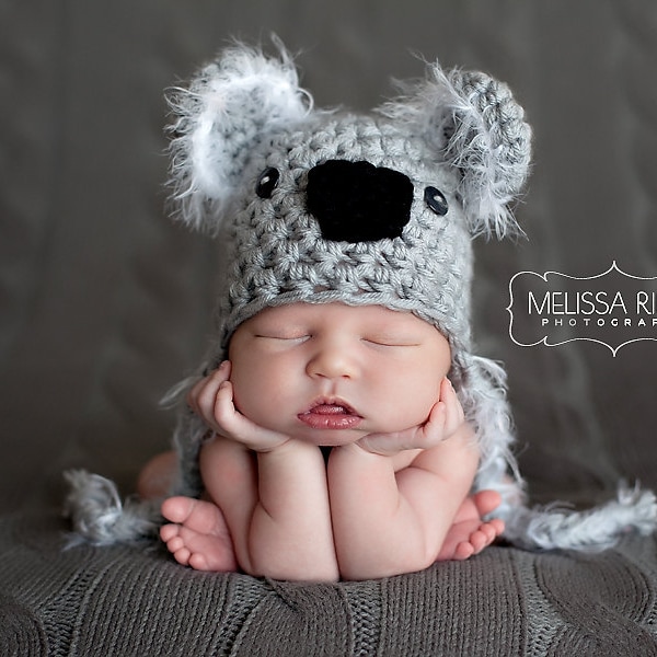 Koala Bear Hat Gray Fuzzy Newborn Photography