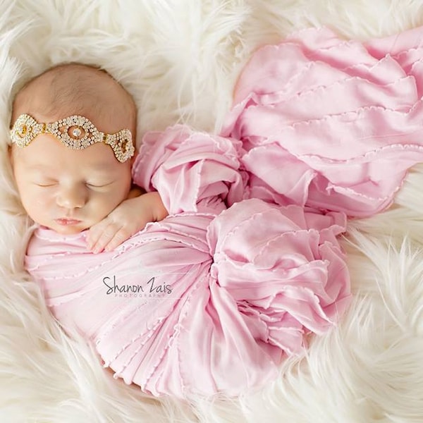 Ruffle Stretch Fabric Wrap Light Pink Newborn Photography Prop Posing Swaddle