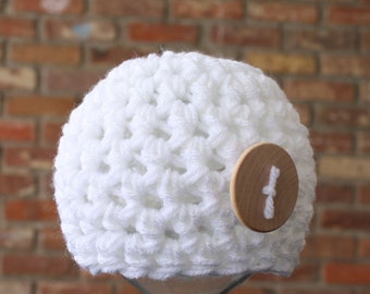 Snowflake White Newborn Button Beanie Hat