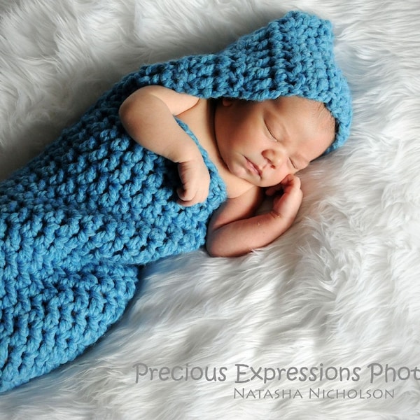 Chunky Newborn Hooded Cocoon in Sky Blue