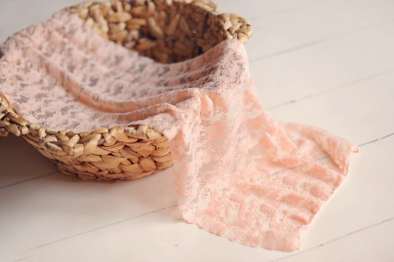 Stretch Lace Wrap Light Peach Newborn Photography Prop Baby Swaddle image 1