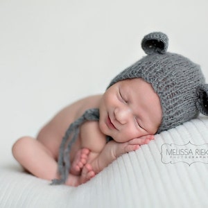 Gray Teddy Bear Mohair Baby Hat Newborn Photography Prop image 2