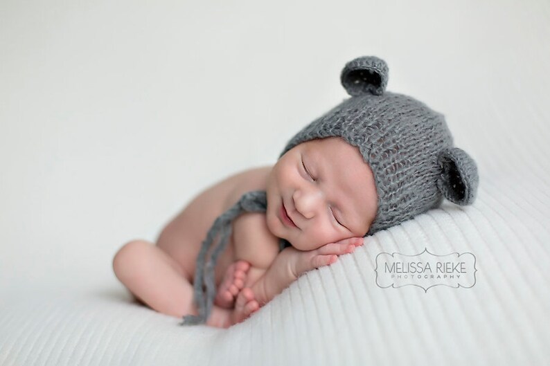 Gray Teddy Bear Mohair Baby Hat Newborn Photography Prop image 2