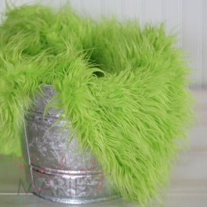 Lime Green Mongolian Faux Fur Rug Nest Photography Photo Prop 27x20 Newborn Baby Toddler Mat Backdrop Floordrop image 2