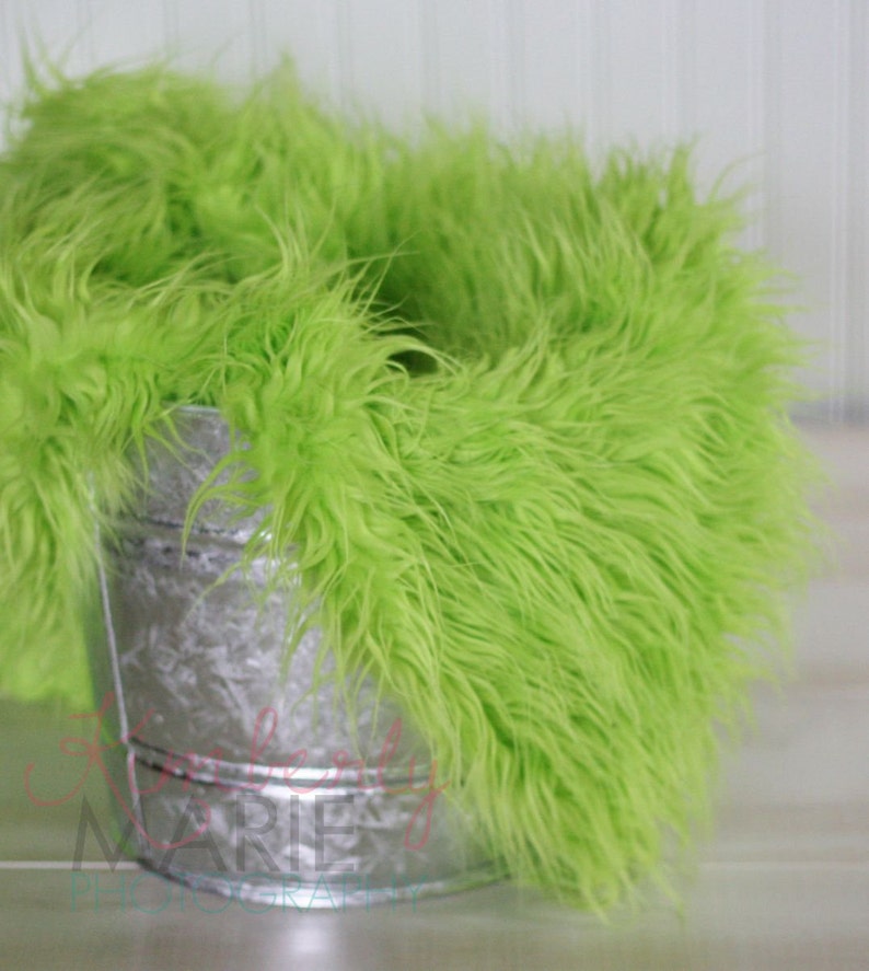 Lime Green Mongolian Faux Fur Rug Nest Photography Photo Prop 27x20 Newborn Baby Toddler Mat Backdrop Floordrop image 2