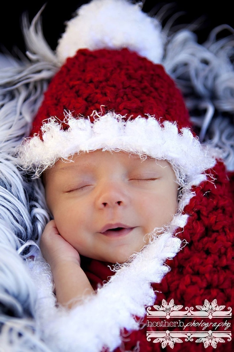Newborn Santa Cocoon Hat Set Red White image 5