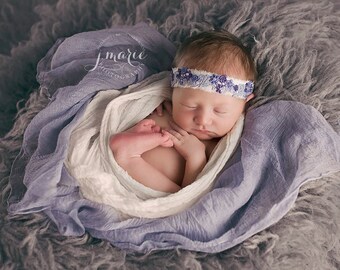 Violet Purple & White Cheesecloth Wraps SET, Newborn Photography Props, Posing Layer, Cheese Cloth Swaddle, Backdrop Fabric, Baby Photo Prop