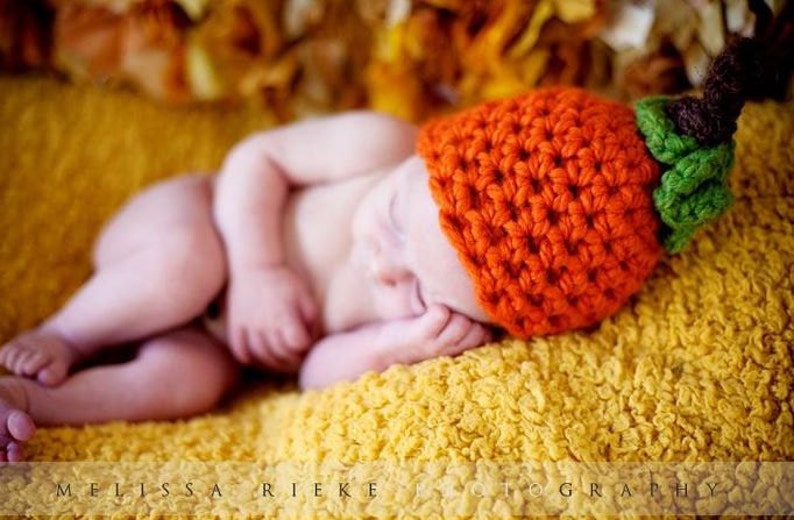 Chunky Pumpkin Orange Newborn Knot Hat 画像 3