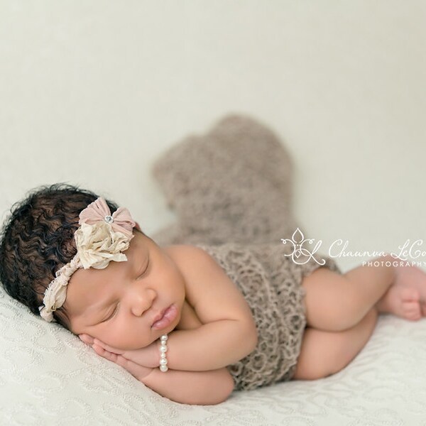 Beige Fishnet Fabric Lace Wrap Newborn Photography Prop