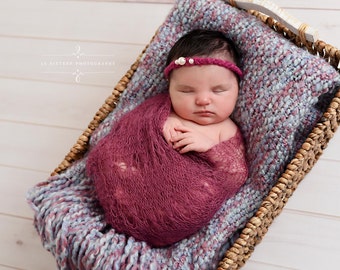 Raspberry Pink Sunflower Mohair Knit Baby Wrap Newborn Photography