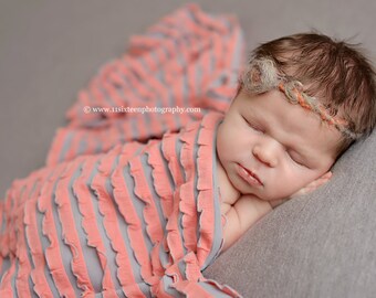 Gray Coral Ruffle Stretch Fabric Wrap Newborn Photography Prop Posing Swaddle