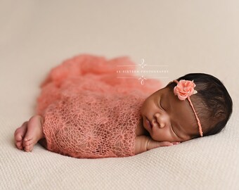 Peach Sunflower Mohair Knit Baby Wrap Newborn Photography