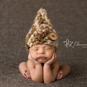 Merino Gnome Button Hat Handspun Newborn Brown Beige