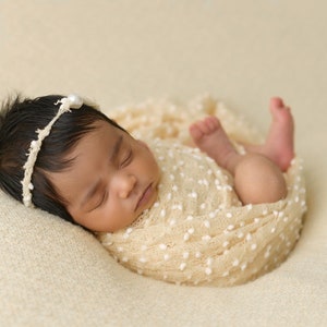 SET Dark Cream Popcorn Stretch Stricktuch und Stirnband Neugeborene Fotografie