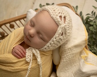 Cream Butterfly Baby Bonnet: Crochet Newborn Photo Prop