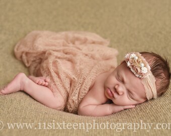 Beige Knit Newborn Wrap: Open Weave Photography Prop