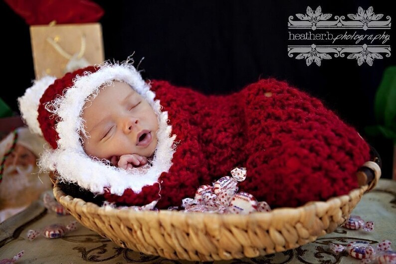 Newborn Santa Cocoon Hat Set Red White image 4